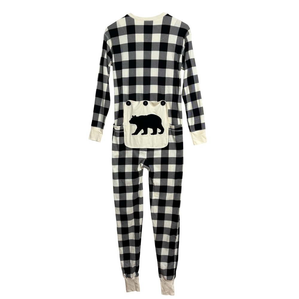 NEW Little Blue House Union Suit Black White Buffalo Plaid Bear Onesie Unisex XS